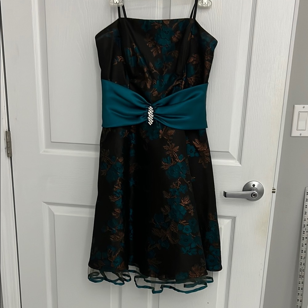 Elegant Black and Teal Floral Dress